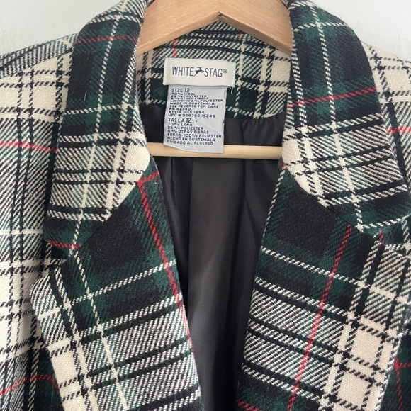 Vintage White Stag Plaid Wool Blazer - 12 - Picture 2 of 4